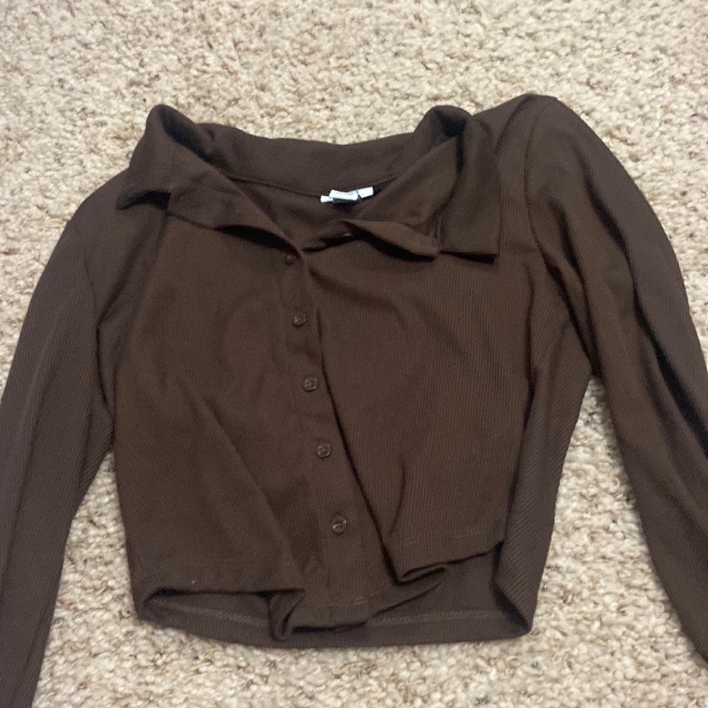 Brown women’s medium button up long sleeve crop top